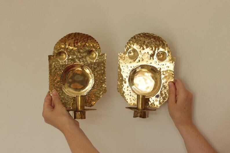 Pair of Swedish Brass Wall Sconces from the Mid-Century