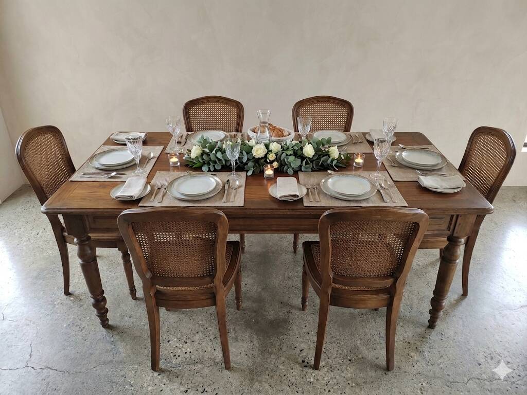 Antique farmhouse table in walnut, turned legs, France