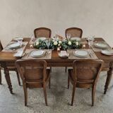 Antique farmhouse table in walnut, turned legs, France