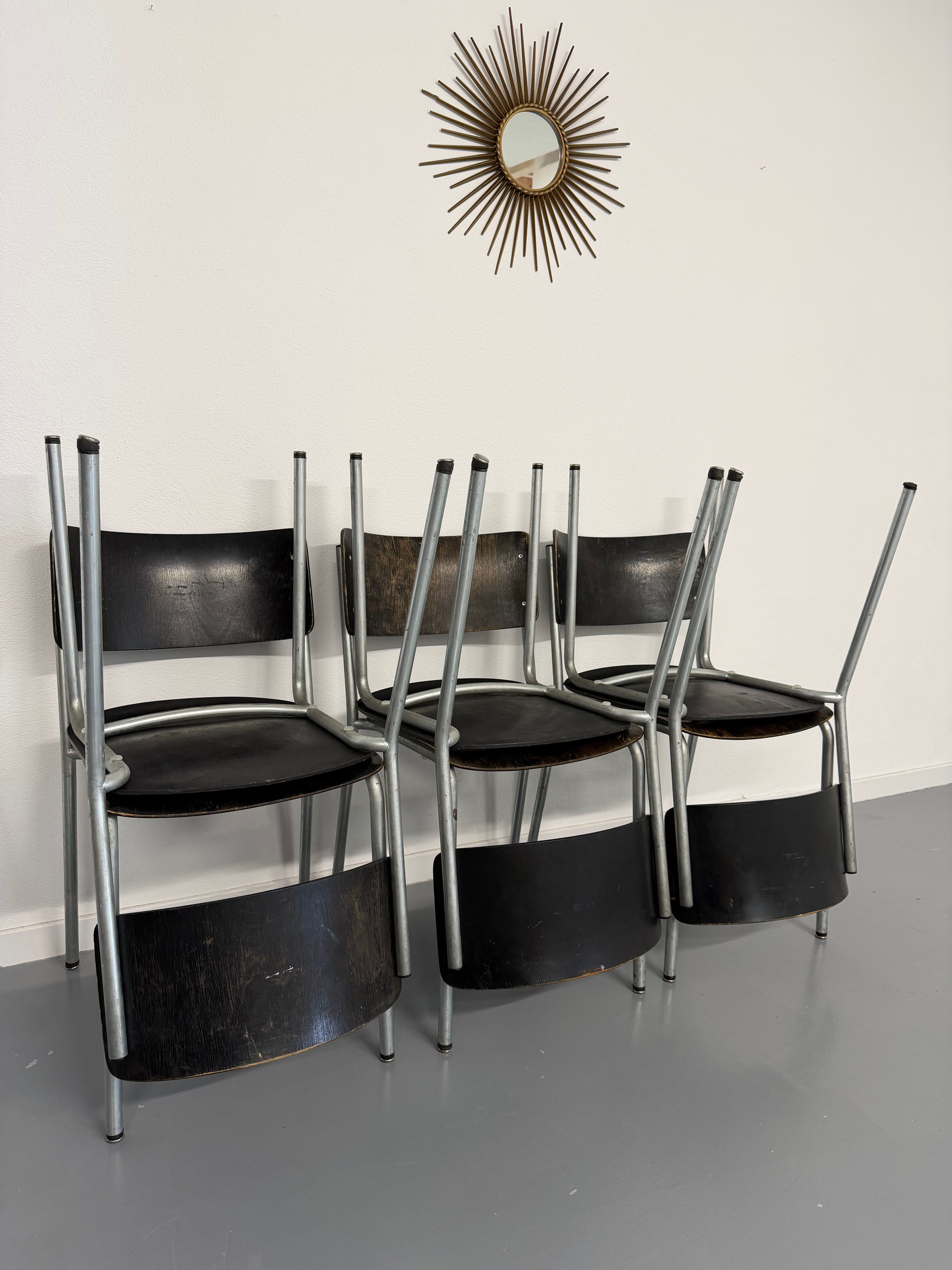 Set of 6 stackable chairs designed by Gustav Hassenpflug, Bauhaus, 1940s.