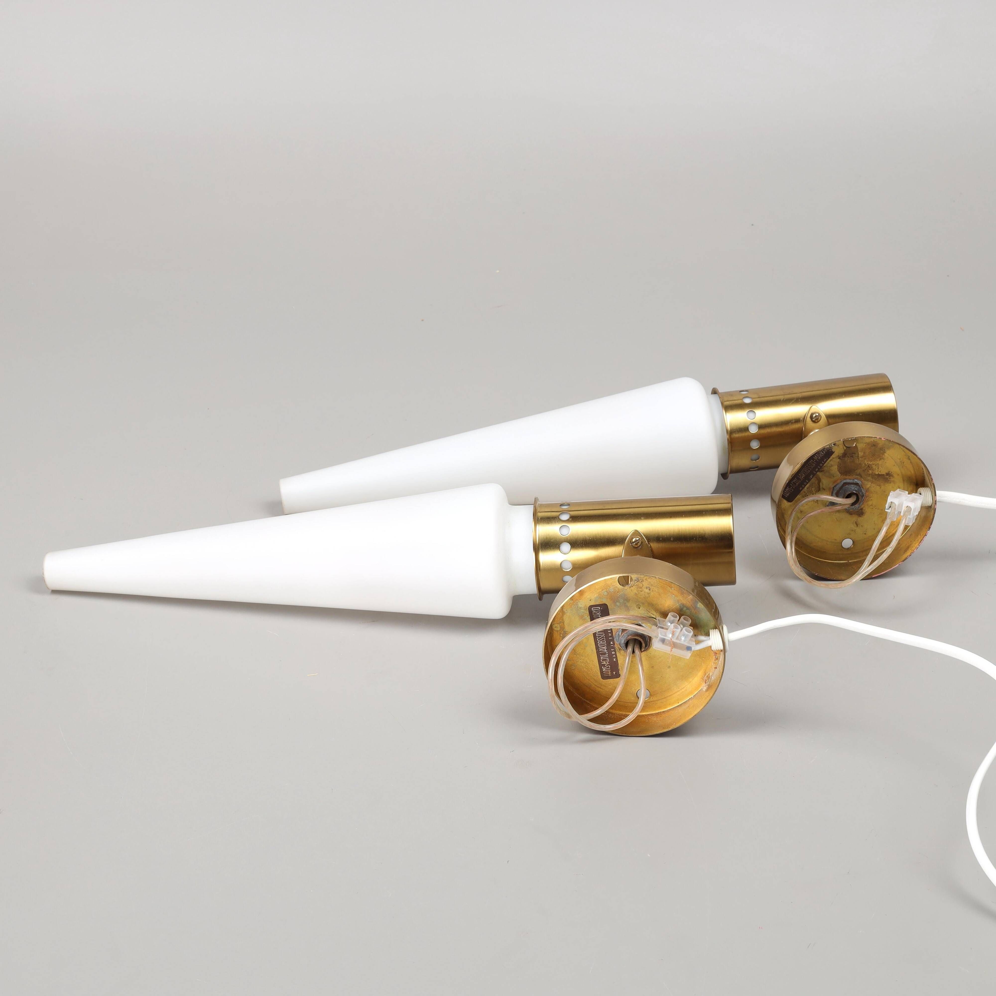 Pair of wall sconces lS-1987 in brass and opal glass Hans Agne Jakobson Sweden 1960