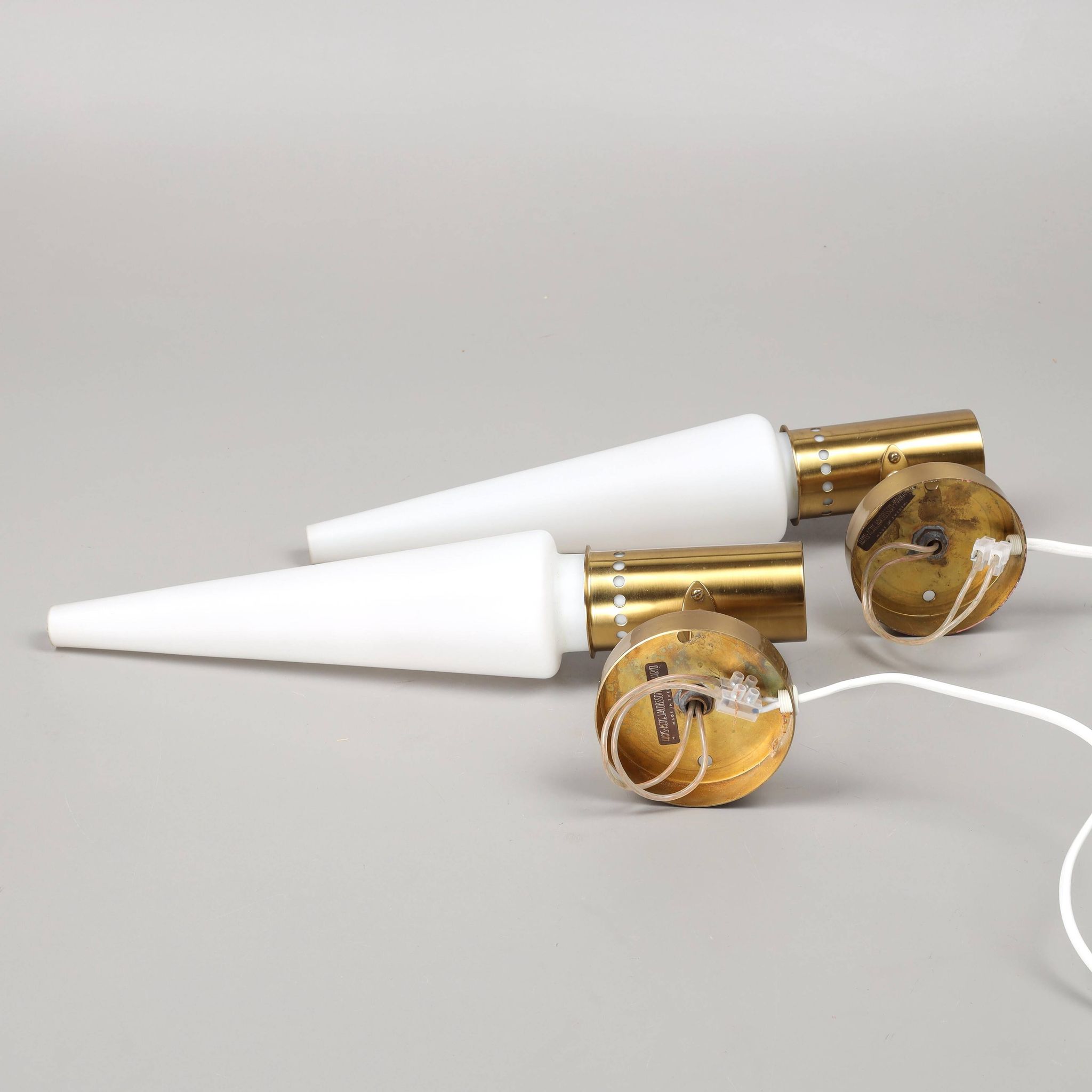 Pair of wall sconces lS-1987 in brass and opal glass Hans Agne Jakobson Sweden 1960