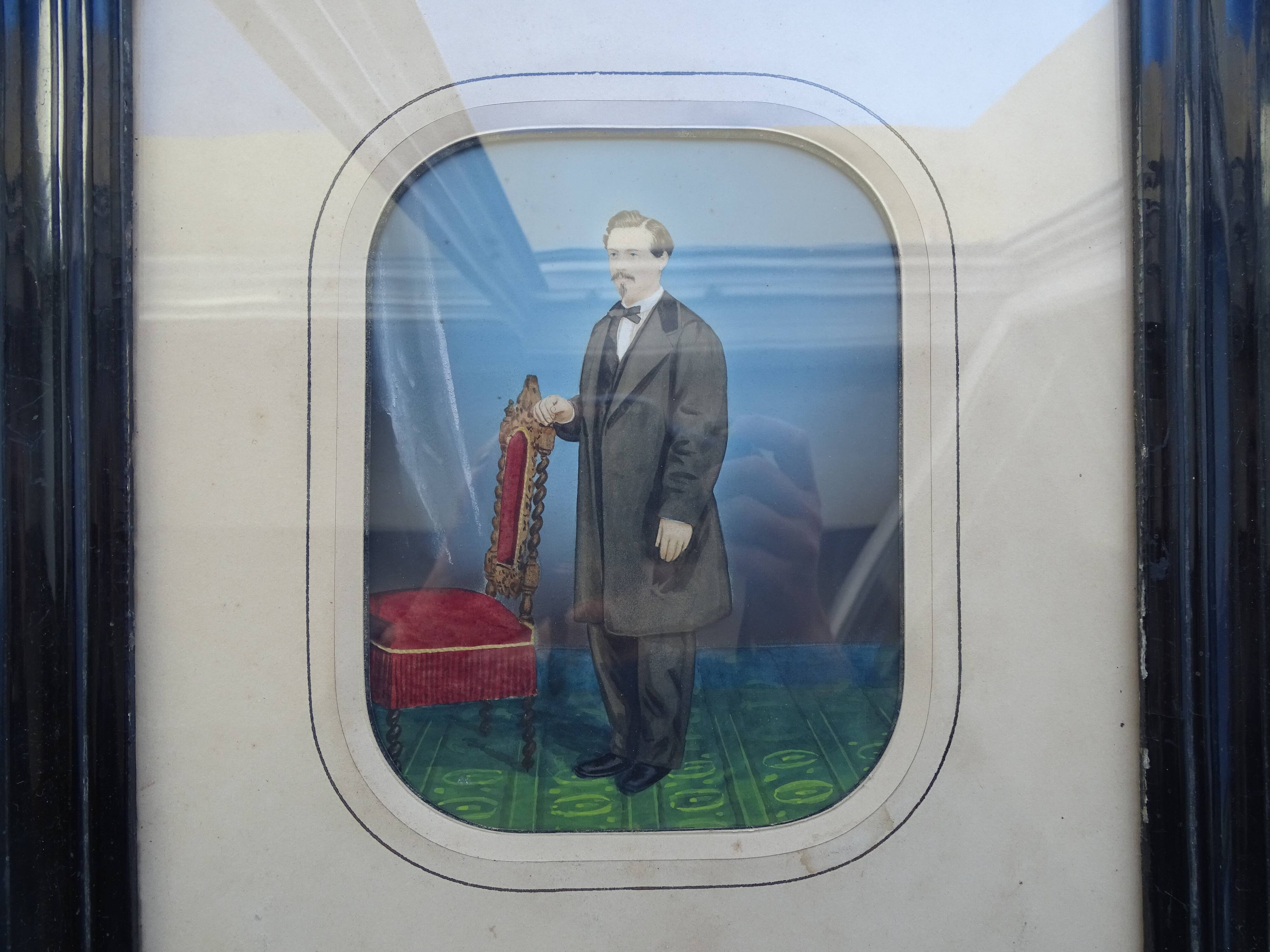 19th century pastel painting - Napoleon III blackened wood frame 40.5 x 35.5