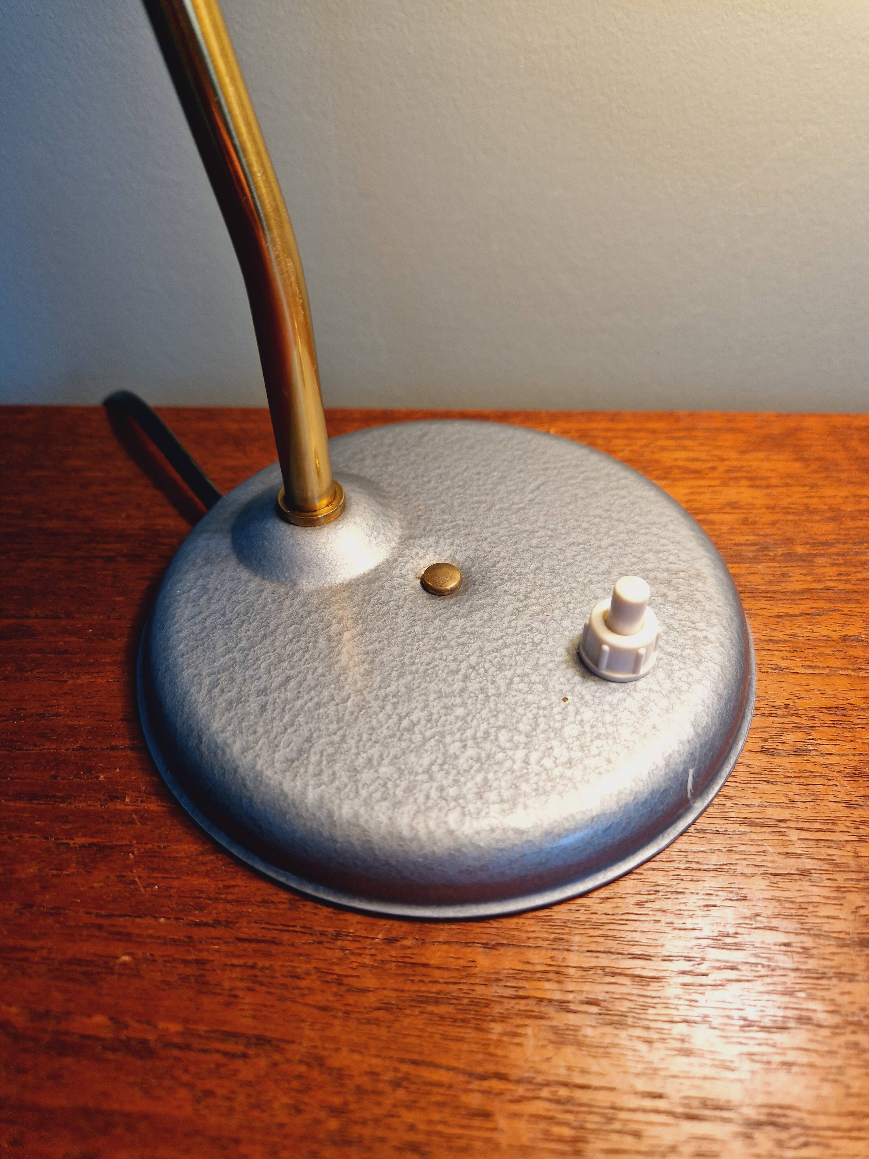Lampe de bureau articulée en métal laqué gris/bleu, style Bauhaus, années 1930-40