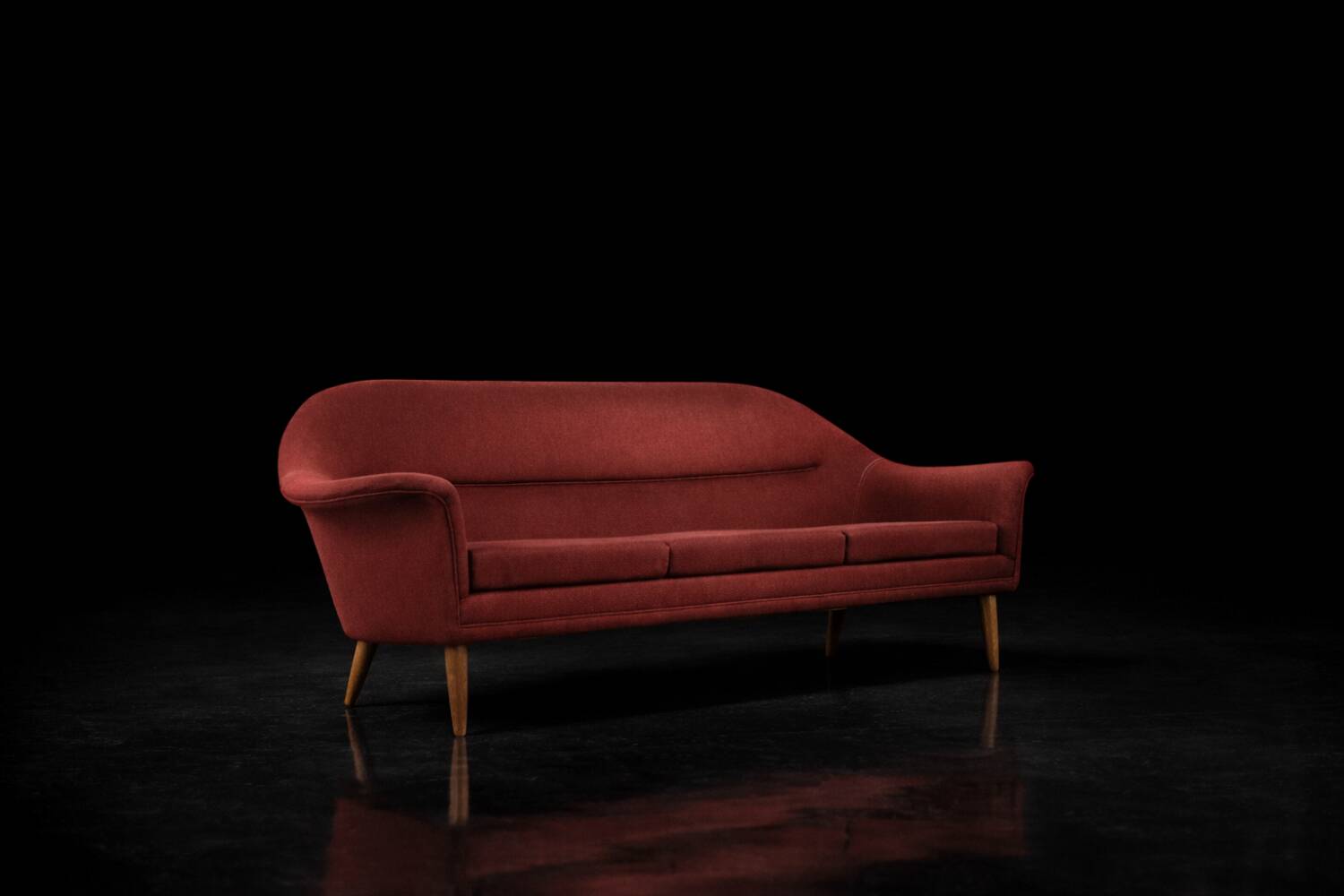 Vintage Mid-Century Scandinavian Modern 3-Seater Red Sofa