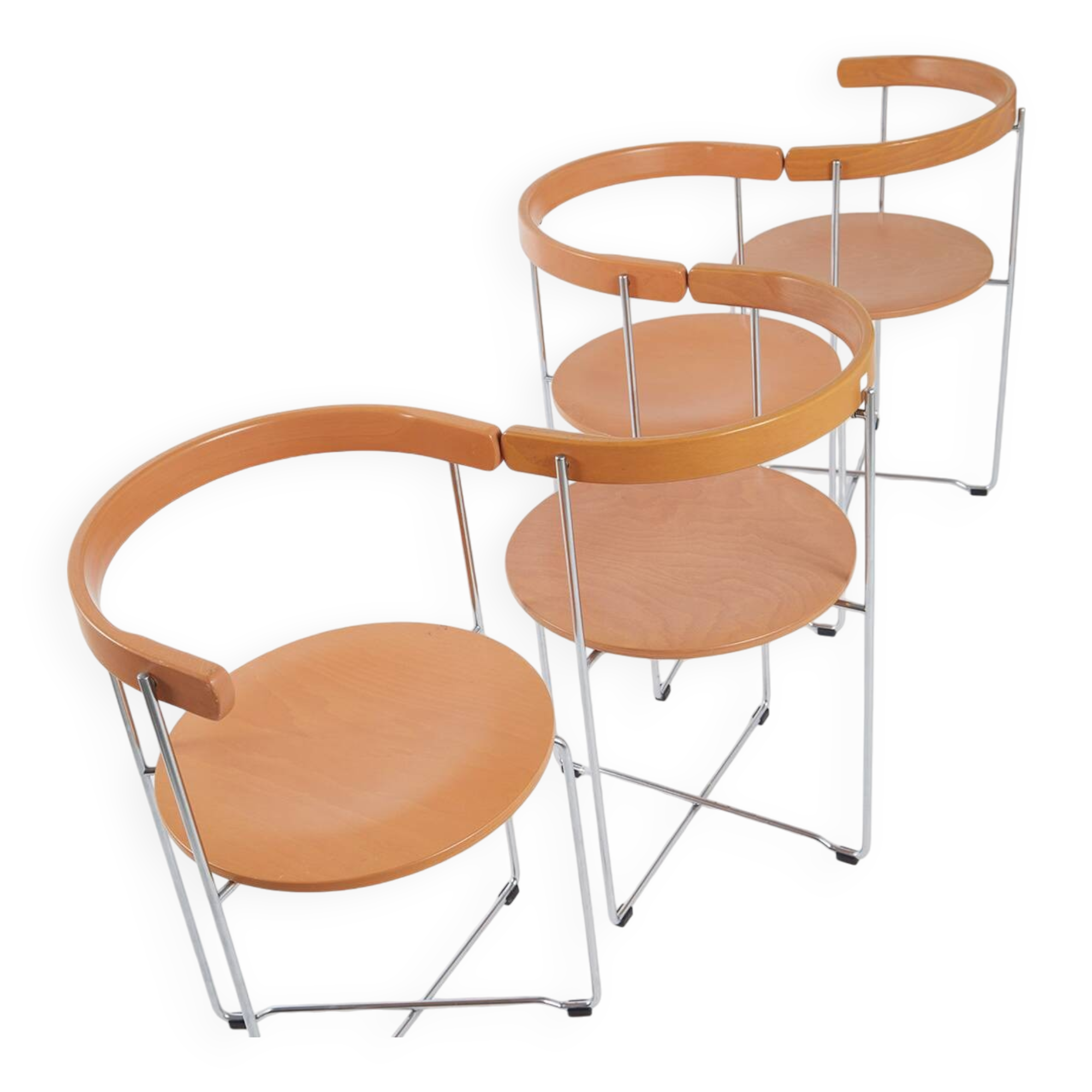 Set of 4 soley chairs in wood and chrome, valdimar hardarson for kusch+