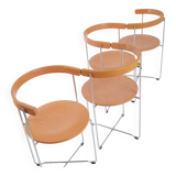 Set of 4 soley chairs in wood and chrome, valdimar hardarson for kusch+