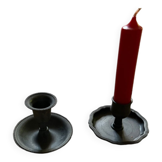 Set of 2 tin candlesticks