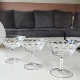 Lot.4. x Cut crystal champagne glasses. Baccarat style. Scale patterns. Multifaceted hexagonal foot