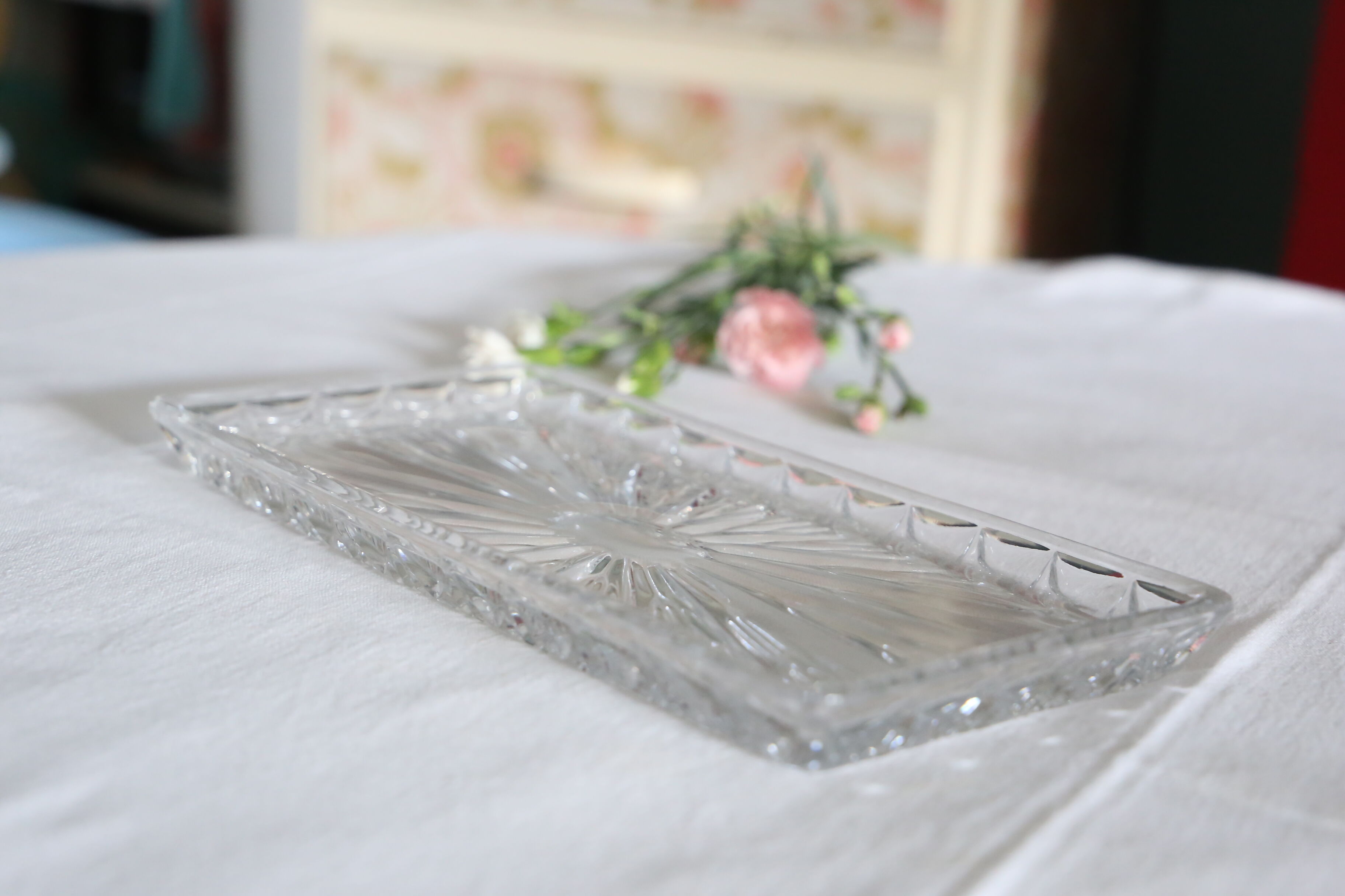 Rectangular glass dish, moulded glass, art deco