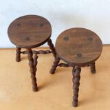 Pair of tripod stools spiral feet