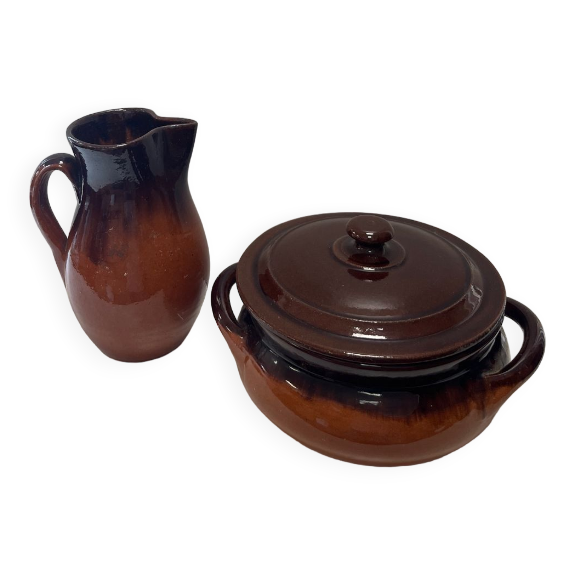 SALERNES enamelled terracotta pot and pitcher 1950