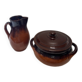 SALERNES enamelled terracotta pot and pitcher 1950