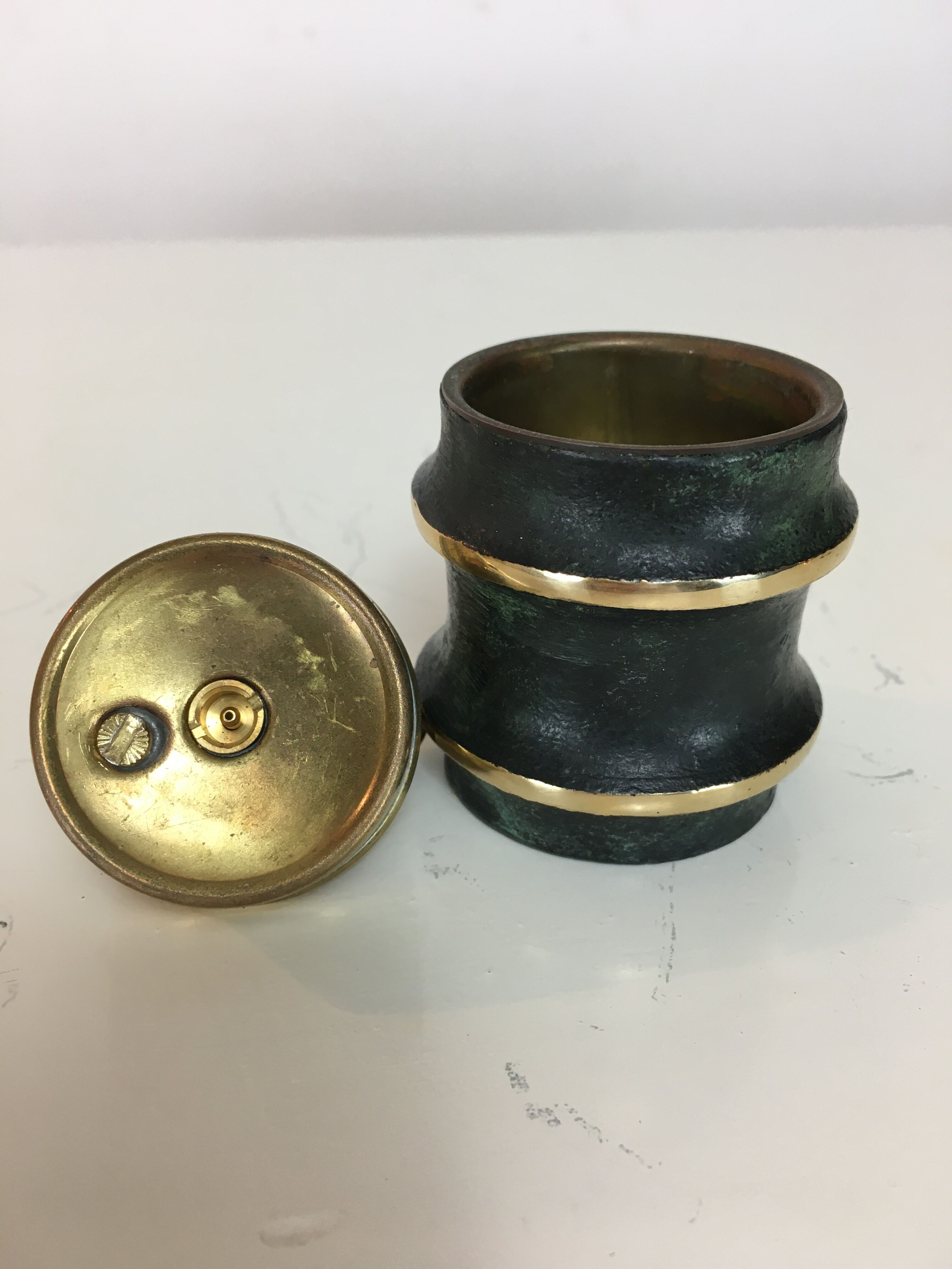 Black and gilded 1950s table lighter, bamboo design
