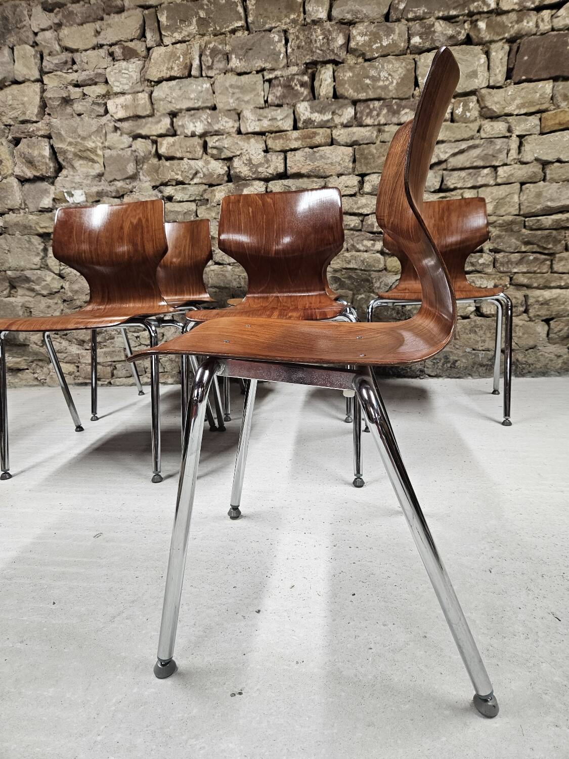 Lot of 6 Flötotto pagwood chairs 1960
