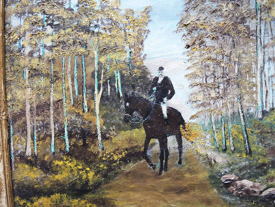 Old oil painting on canvas signed & framed: cavalier alone