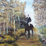 Ancien tableau huile sur toilé signée & encadré : cavalier seul