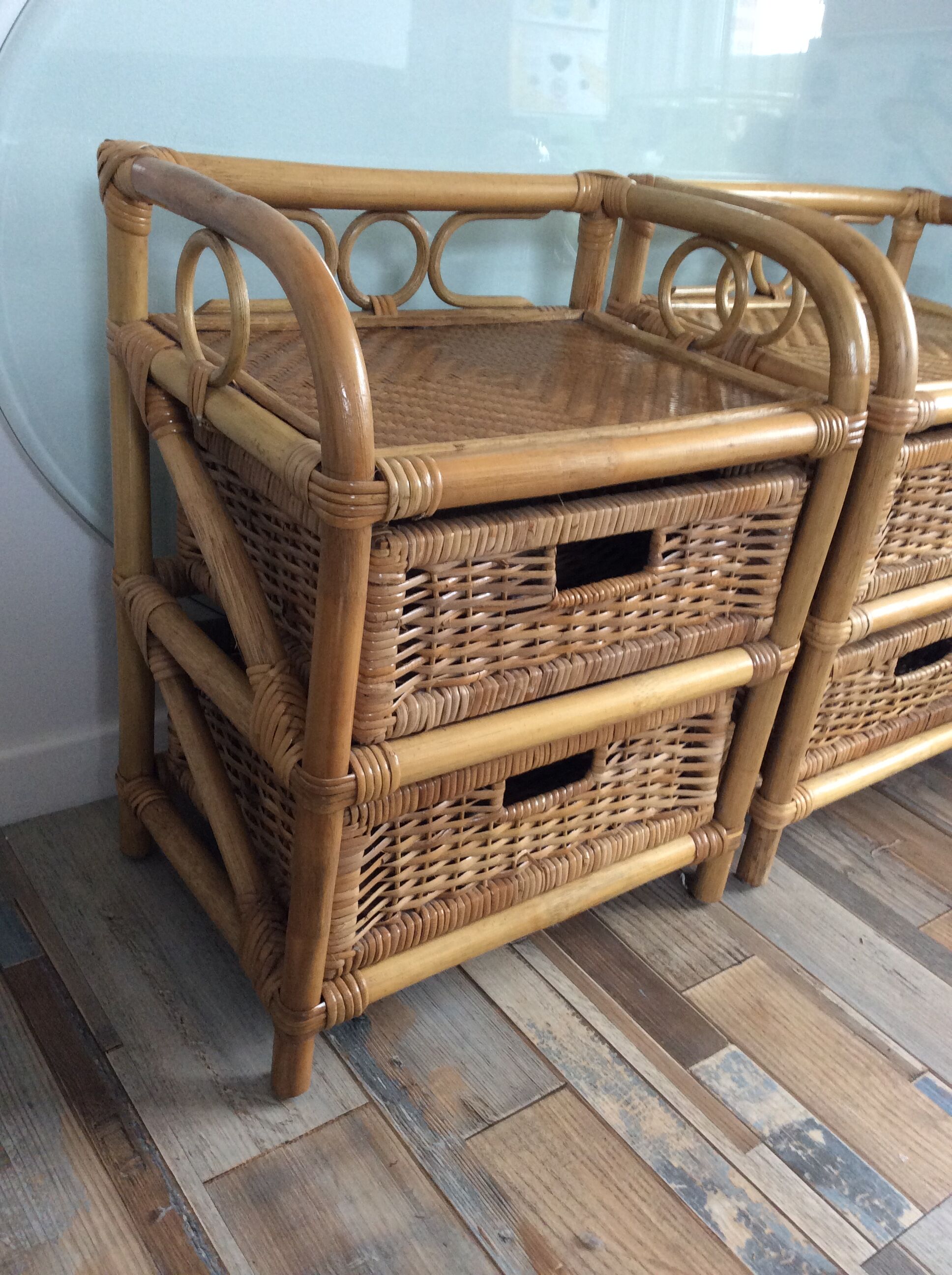 Pair of rattan bedside tables from the 70s