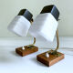 Pair of vintage Scandinavian lamps, teak and glass, 60s