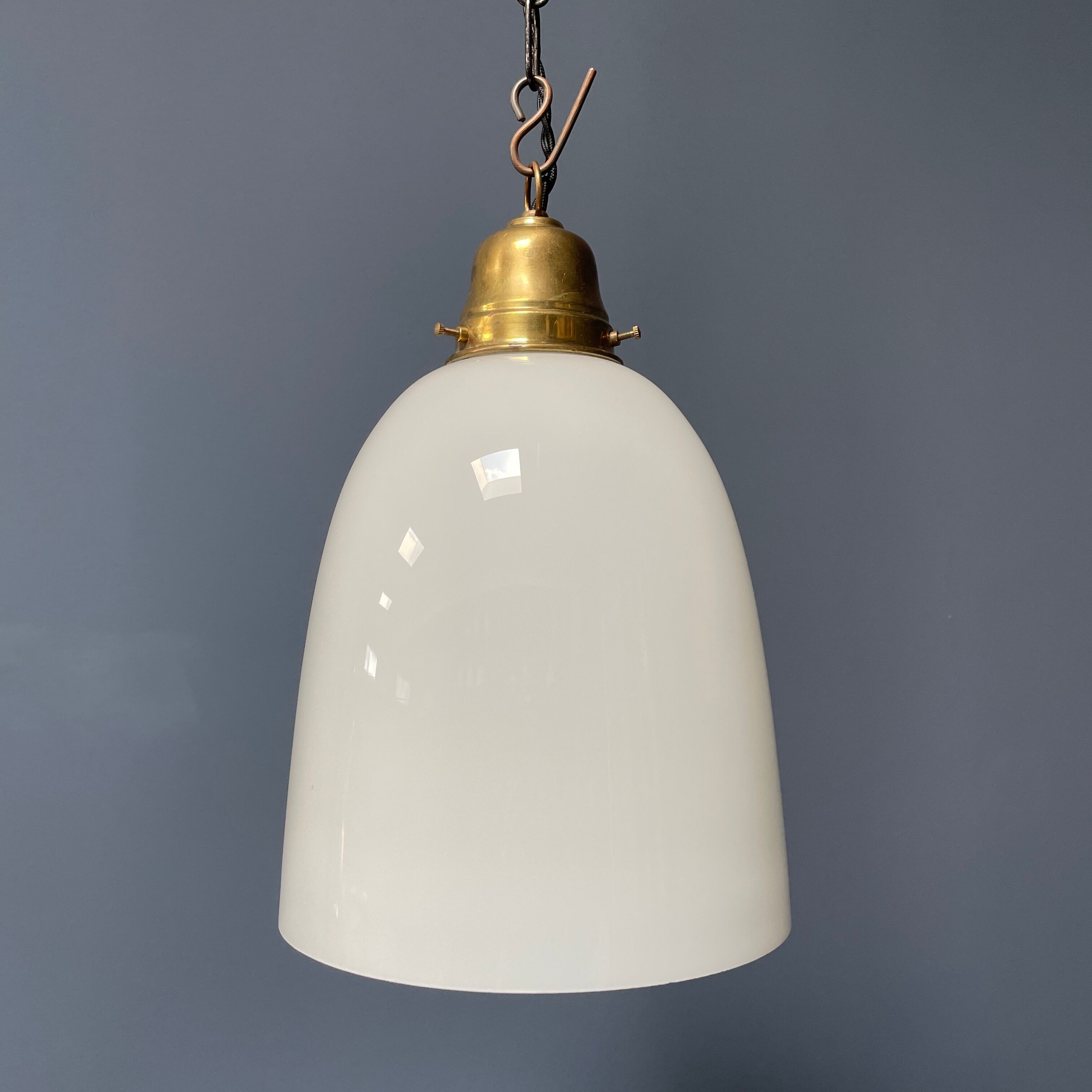 High opaline glass pendant lamp with brass fixture