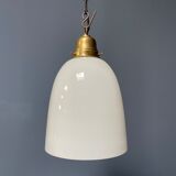 High opaline glass pendant lamp with brass fixture