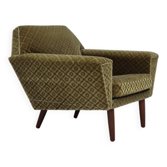 Années 1970, fauteuil danois de Georg Thams, revêtement original, velours vert, bois de teck.