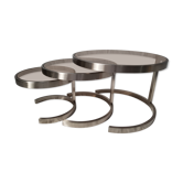 Tables gigognes en acier inoxydables et verres fumés 1970