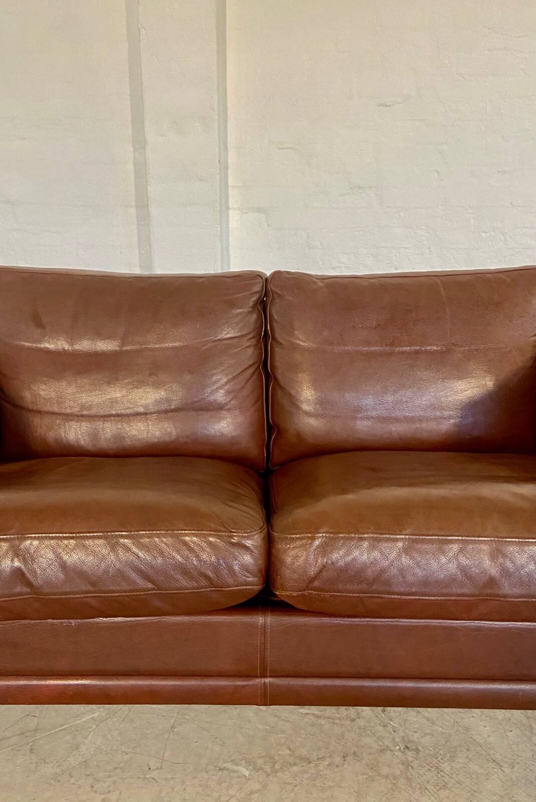 Danish mid-century vintage Mogens Hansen 2 person cognac brown leather sofa 60s