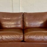 Danish mid-century vintage Mogens Hansen 2 person cognac brown leather sofa 60s