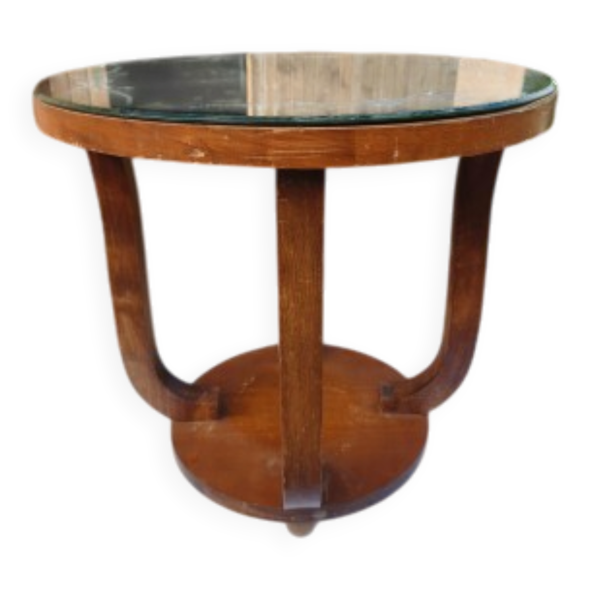 Art Deco walnut table with a mirror top.