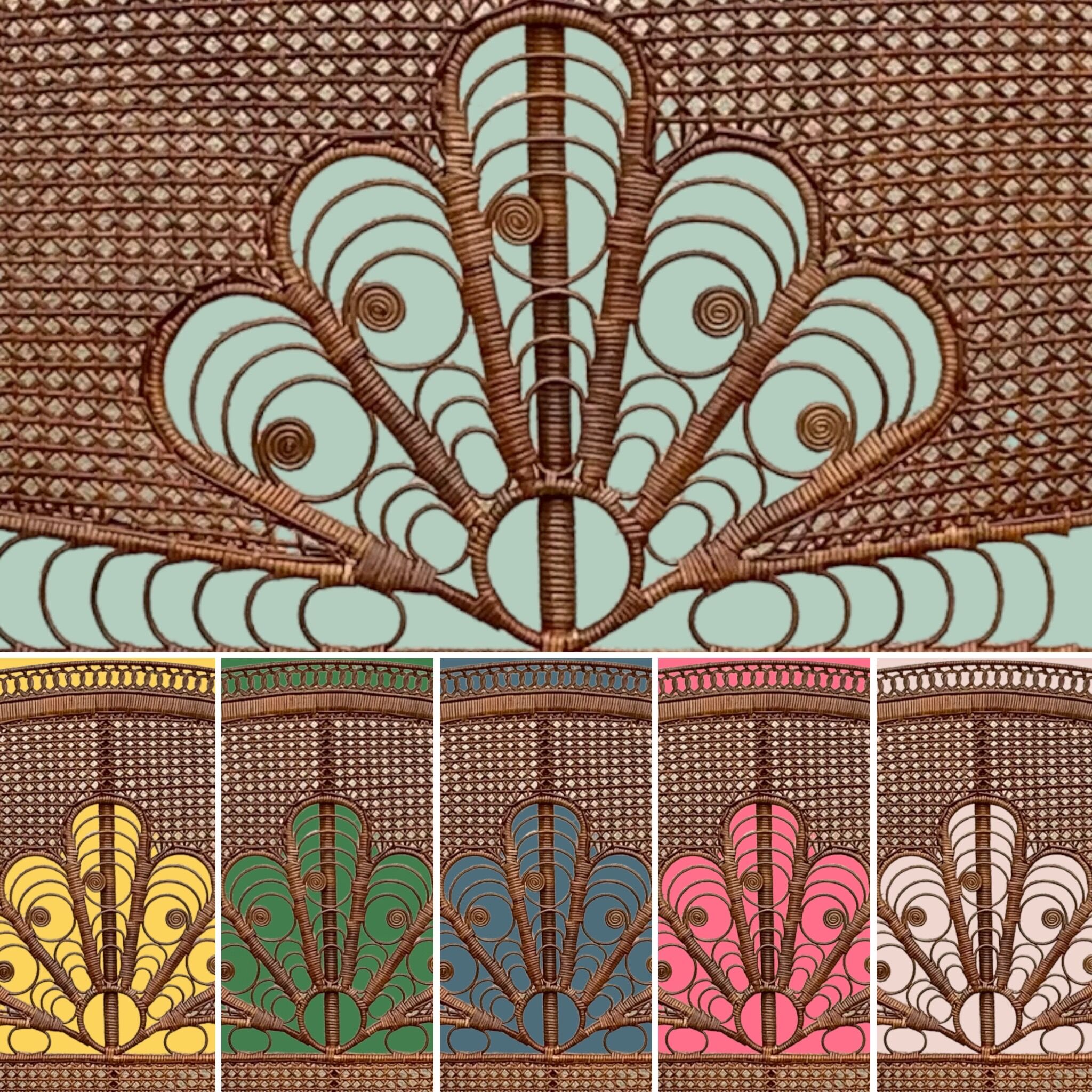 Tête de lit en rotin et cannage Emmanuelle peacock 1960