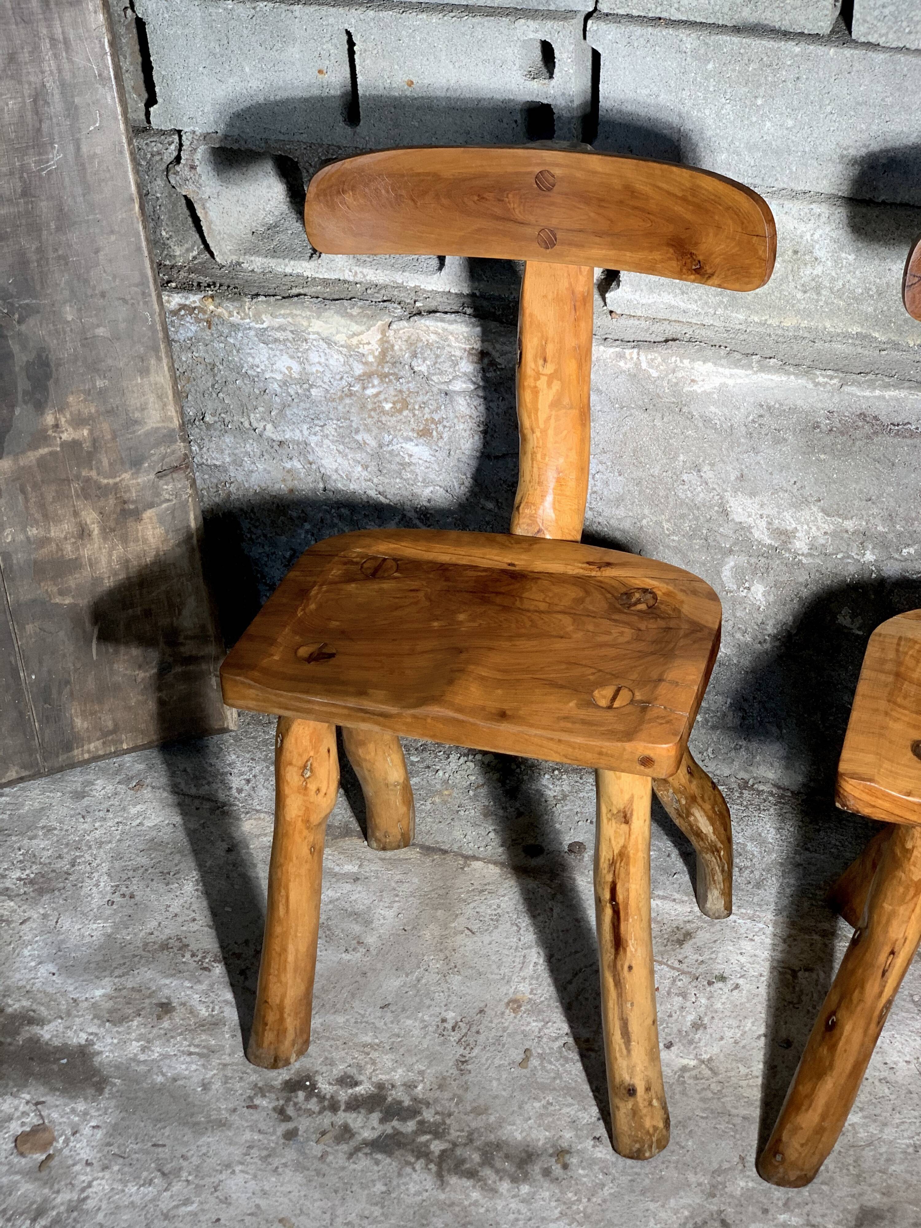 Pair of brutalist olive chairs