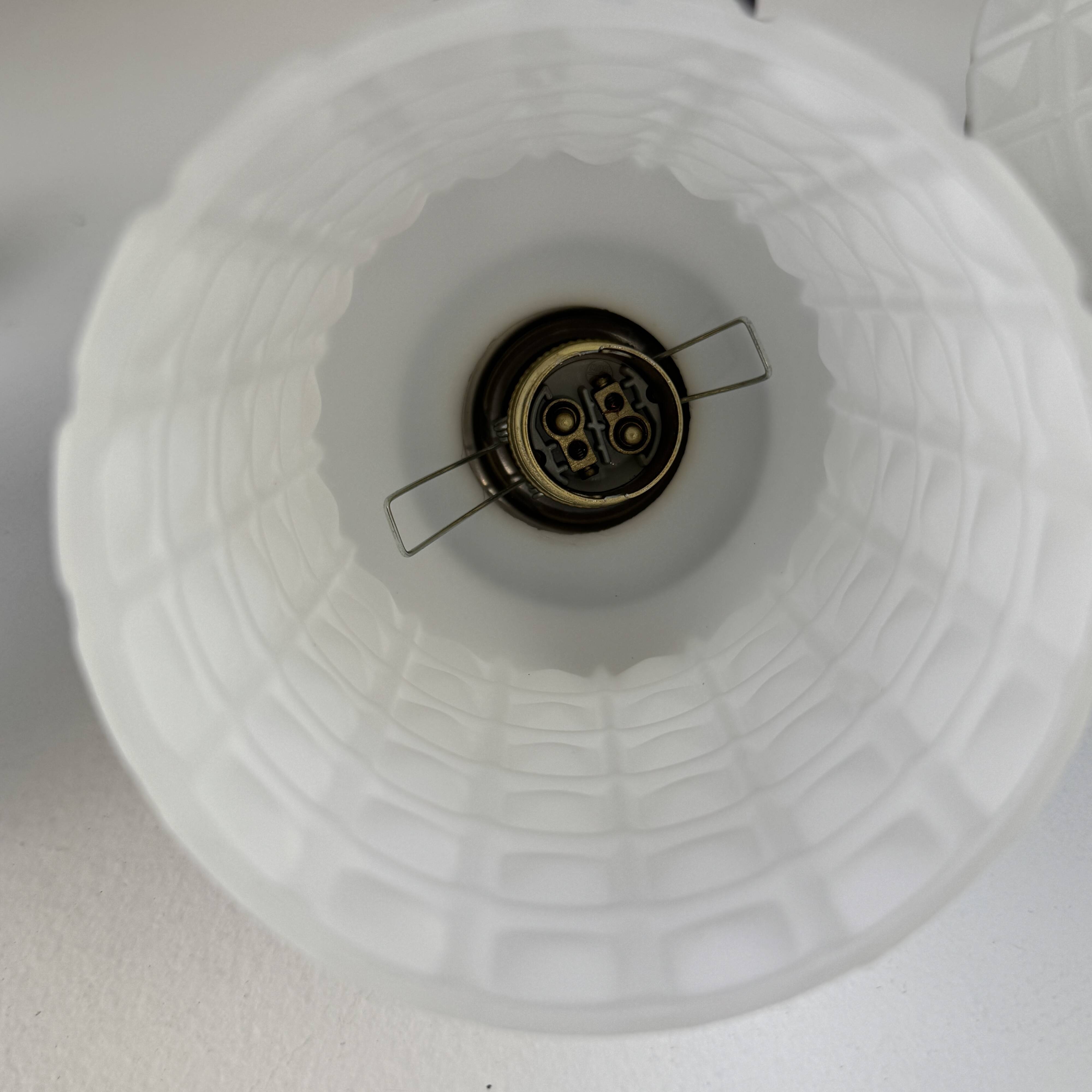 Pair of vintage 1950s double wall lights in opaline.