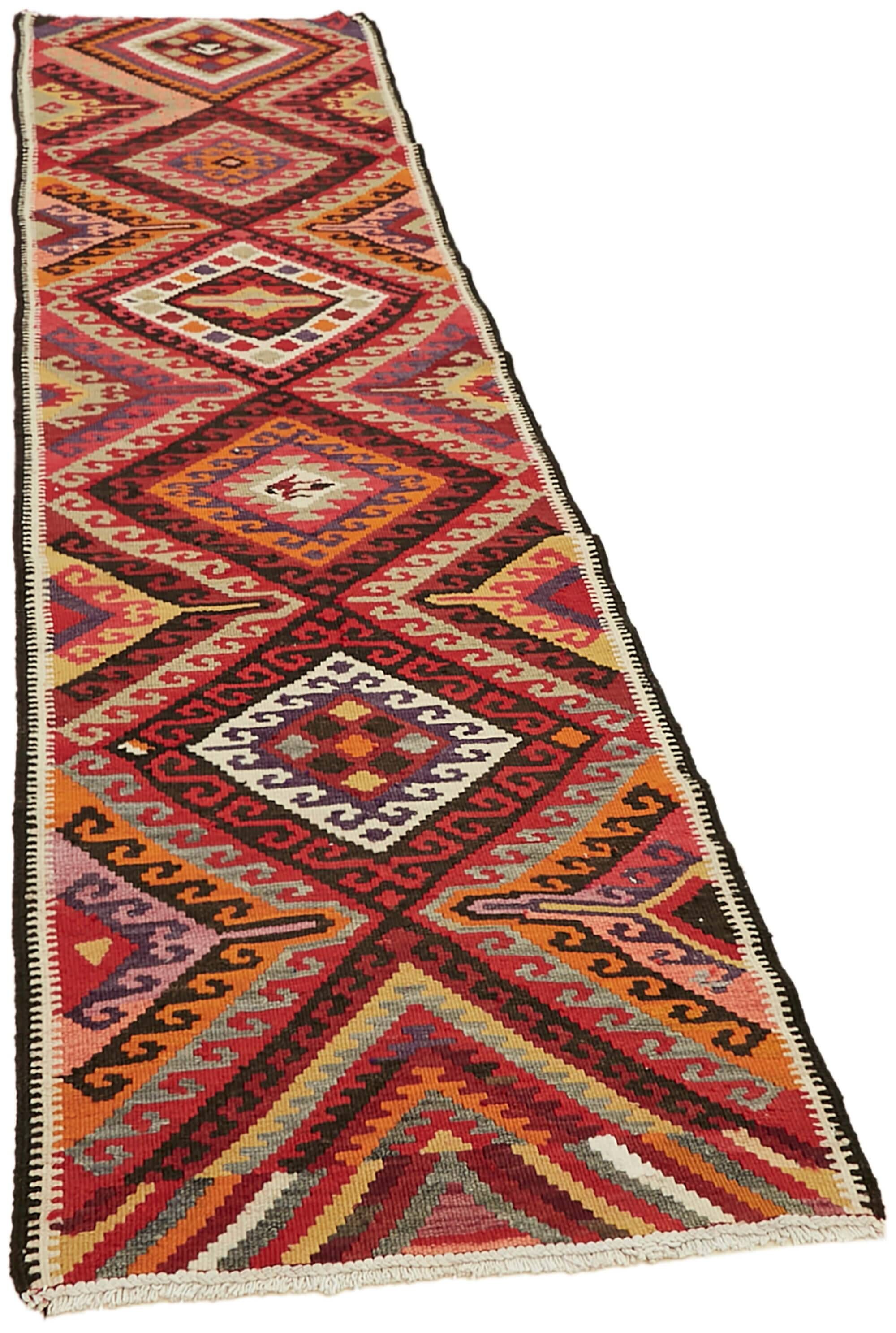 Turkish Handwoven Vintage Herki Kilim 83 cm x 322 cm
