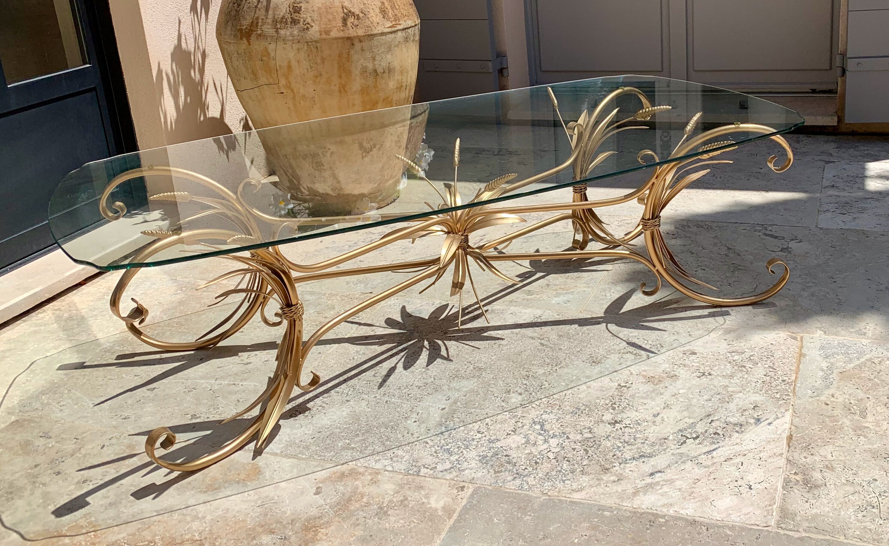 Coffee table ear of wheat in gilded metal