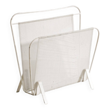 Vintage French Mid Century Mathieu Matégot White Metal Magazine Rack, 1950s
