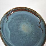 Bowl and round ceramic dish enamelled blue green brown vintage signed vintage