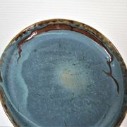 Bowl and round ceramic dish enamelled blue green brown vintage signed vintage