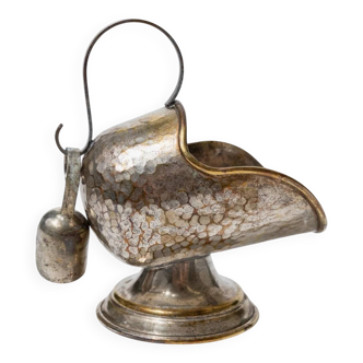 Argent Silver-Plated, Hand-Carved Footed Sugar Box with Dosing Spoon - Italian 1920s Retro Table Decor