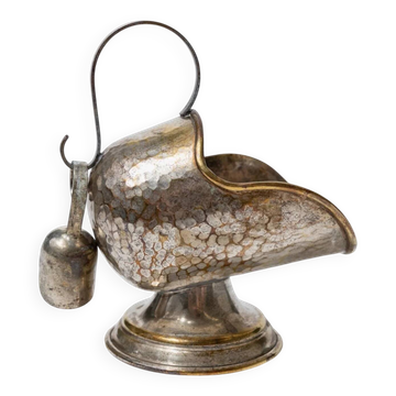 Boîte à sucre en argent plaqué, sculptée à la main, avec cuillère doseuse - Décor de table rétro italien des années 1920