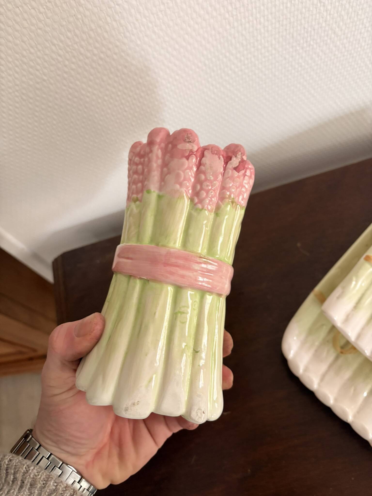 Vintage 1950s Ceramic Sauceboat Drainer Asparagus Dish