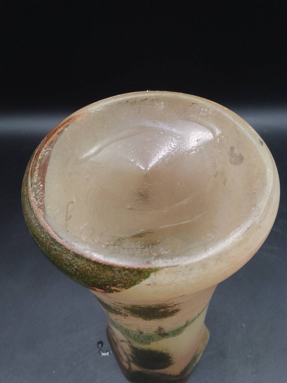 Large Diabolo Vase with Cut Sides in Legras Glass Autumn Decor Circa 1920 27.5cm