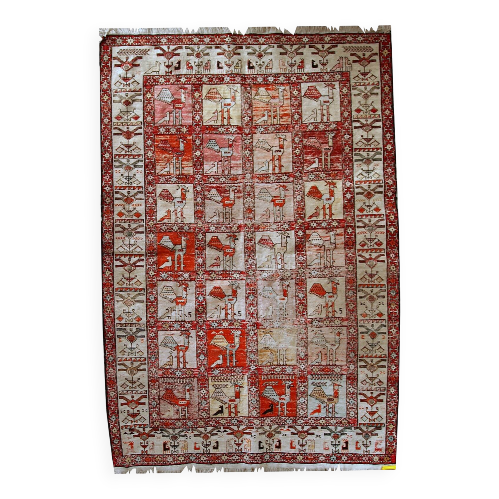 Kilim vintage fait main Sumak persan en soie artificielle 125cm x 183cm (19