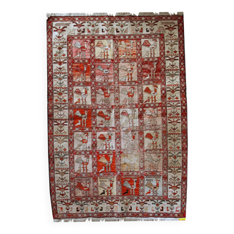 Kilim vintage fait main Sumak persan en soie artificielle 125cm x 183cm (19