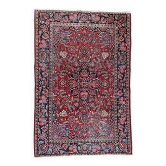 Handmade 1920s Persian Kashan rug 134 x 208 cm - deep ruby & indigo (1C1194)