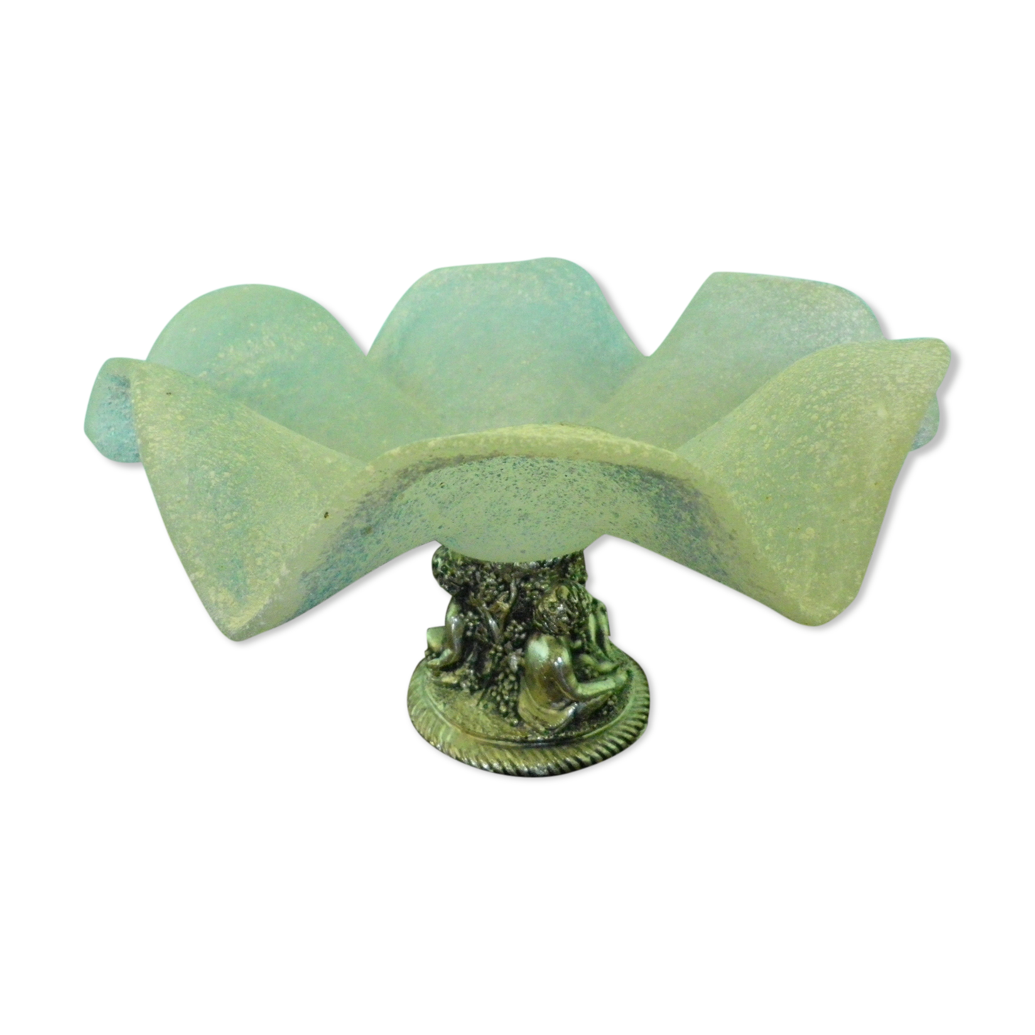 Fruit cup with silver metal foot, Murano granite glass "Vetro eseguito da maestri di Murano"