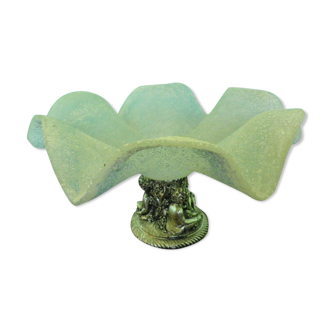 Fruit cup with silver metal foot, Murano granite glass "Vetro eseguito da maestri di Murano"