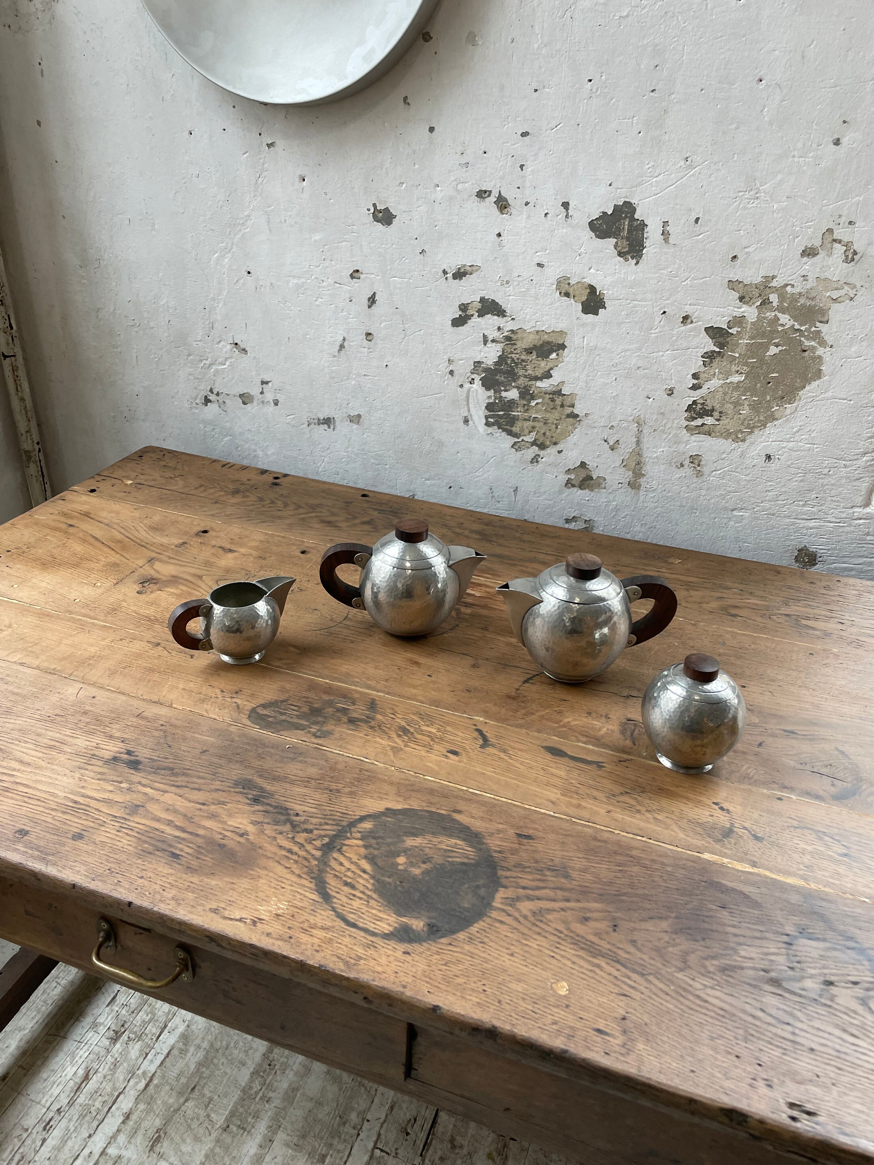 René Delavan Art Deco Pewter Teapot Set