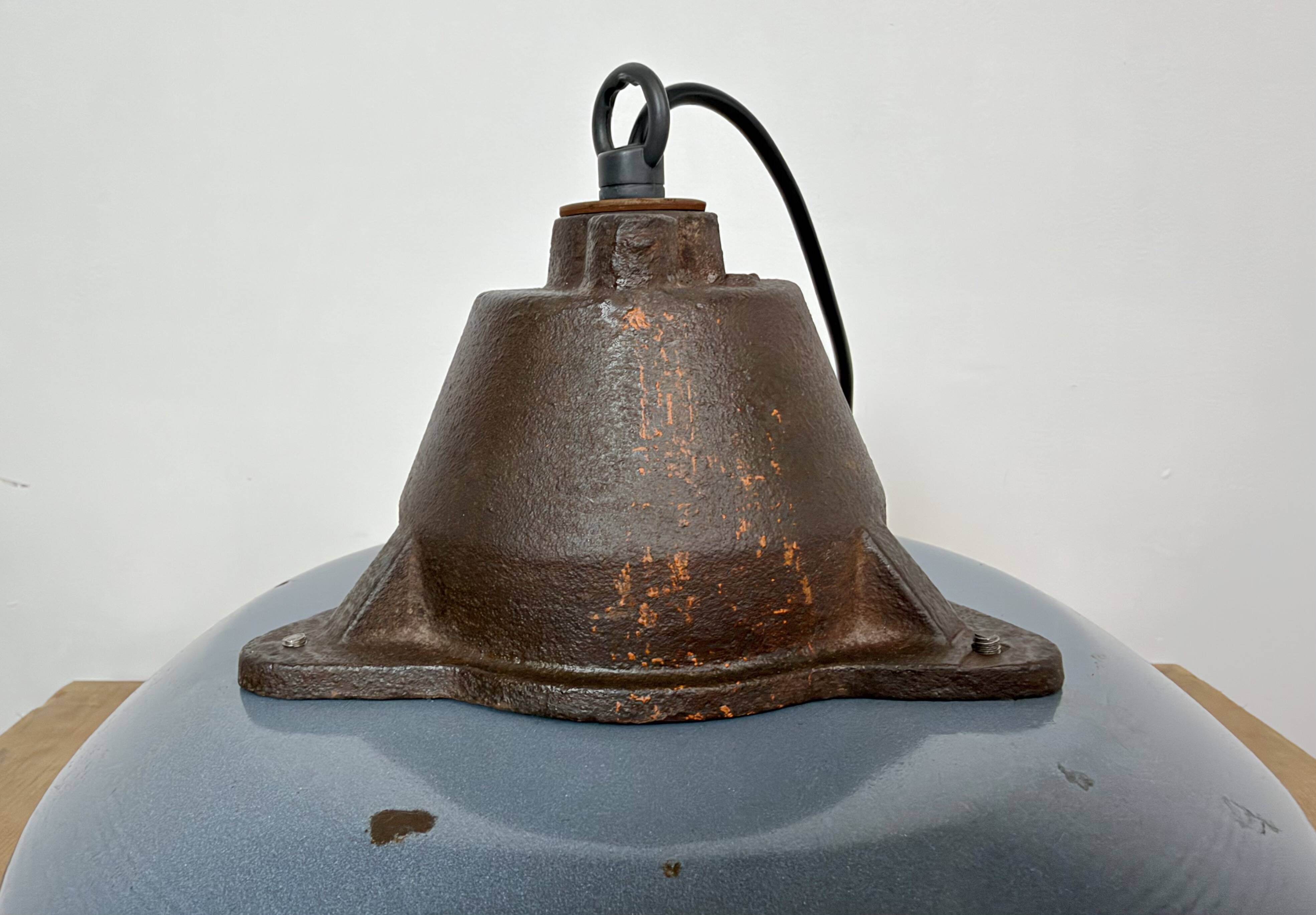 Industrial Grey Enamel and Cast Iron Pendant Light, 1960s
