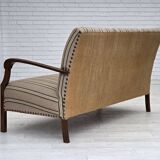 1950s, Danish 2-seater sofa, beige furniture wool fabric, beech wood legs.